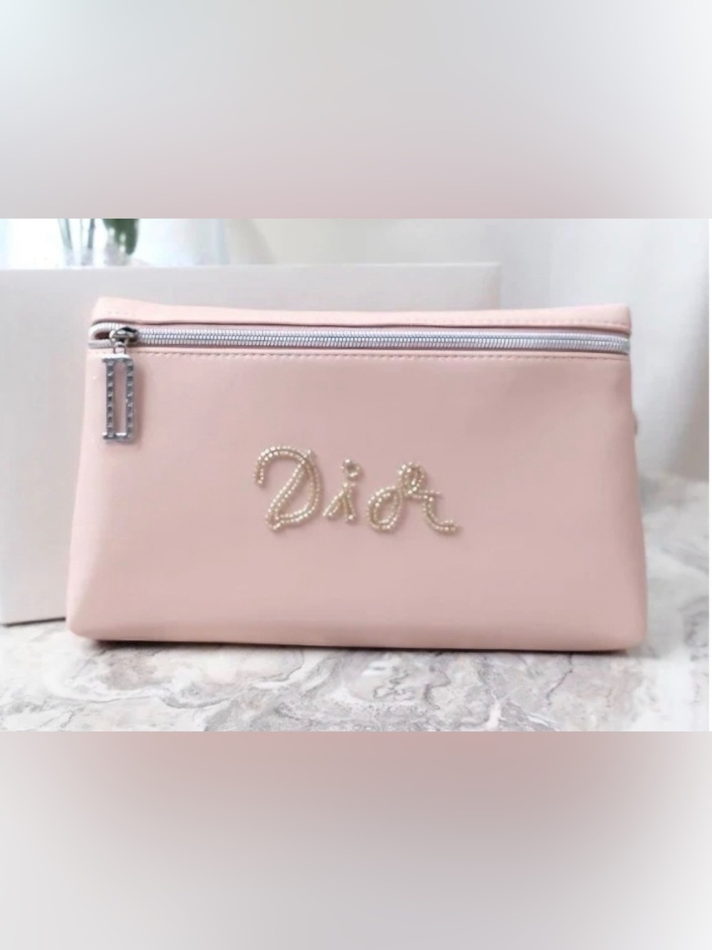 DIOR ~ Pink Pearl-Embellished Cosmetic Pouch w/2 Dior gifts